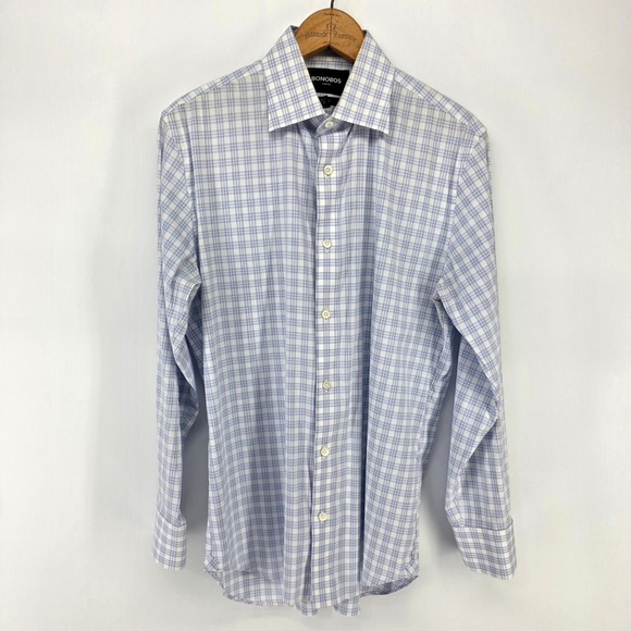 Bonobos Other - Bonobos Dress Shirt Mens 15.5 33 Blue White Plaid Stretch Slim Fit Button Down